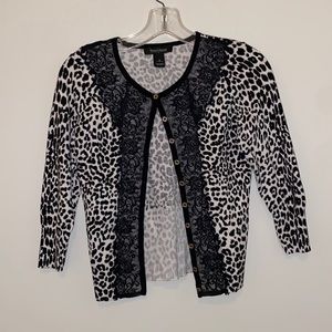 White House Black Market Animal Print lace Cardigan Size S, 3/4 Sleeve